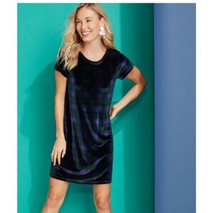 Vineyard Vines Blackwatch Plaid Velvet Madaket T-Shirt Dress Blue Green L